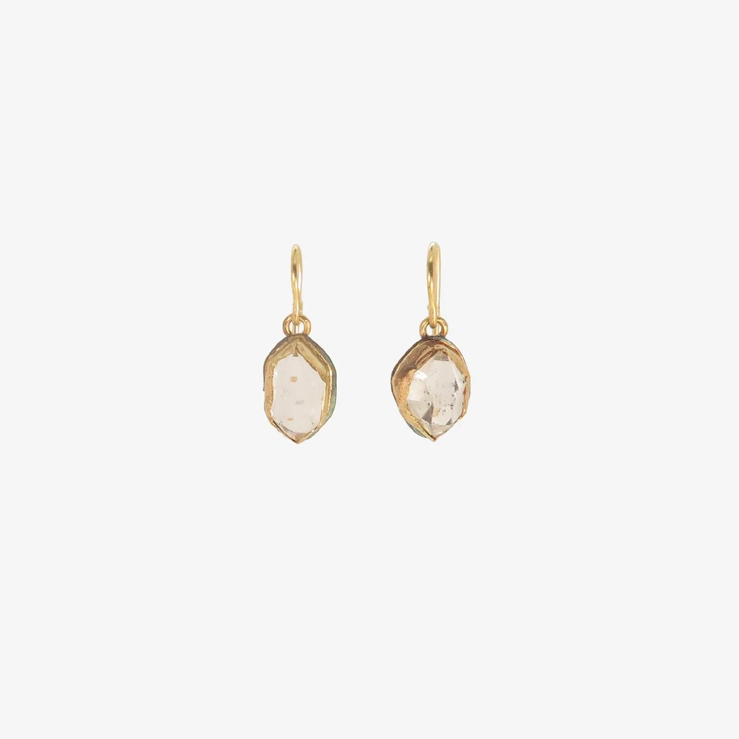 18k & silver bezel-set herkimer diamond single drop earrings