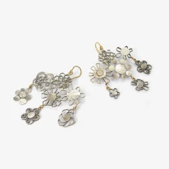 18k & silver flowery chandelier earrings