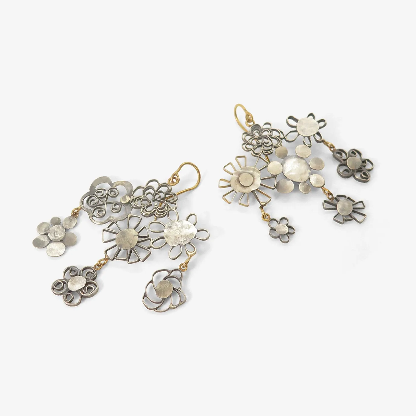 18k & silver flowery chandelier earrings