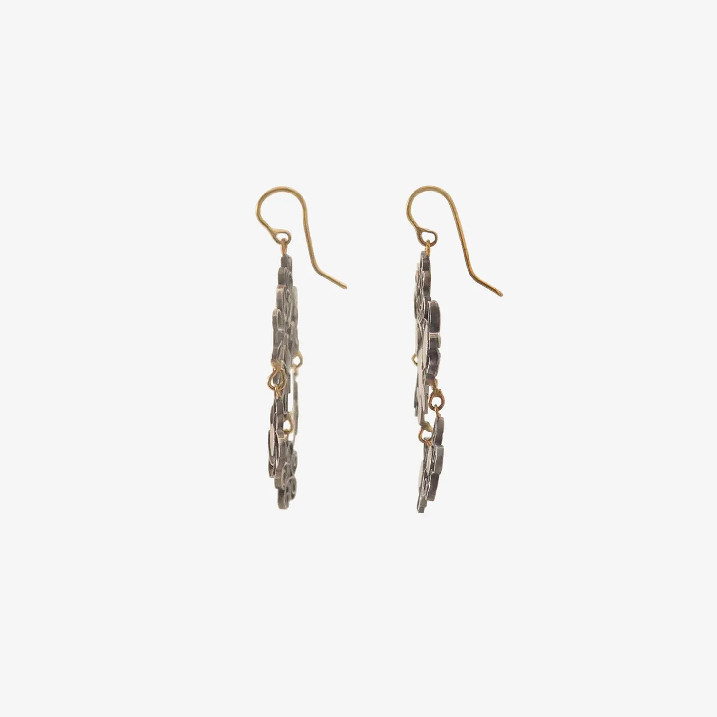 18k & silver flowery chandelier earrings