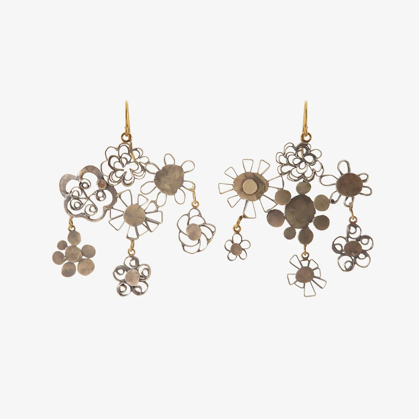 18k & silver flowery chandelier earrings
