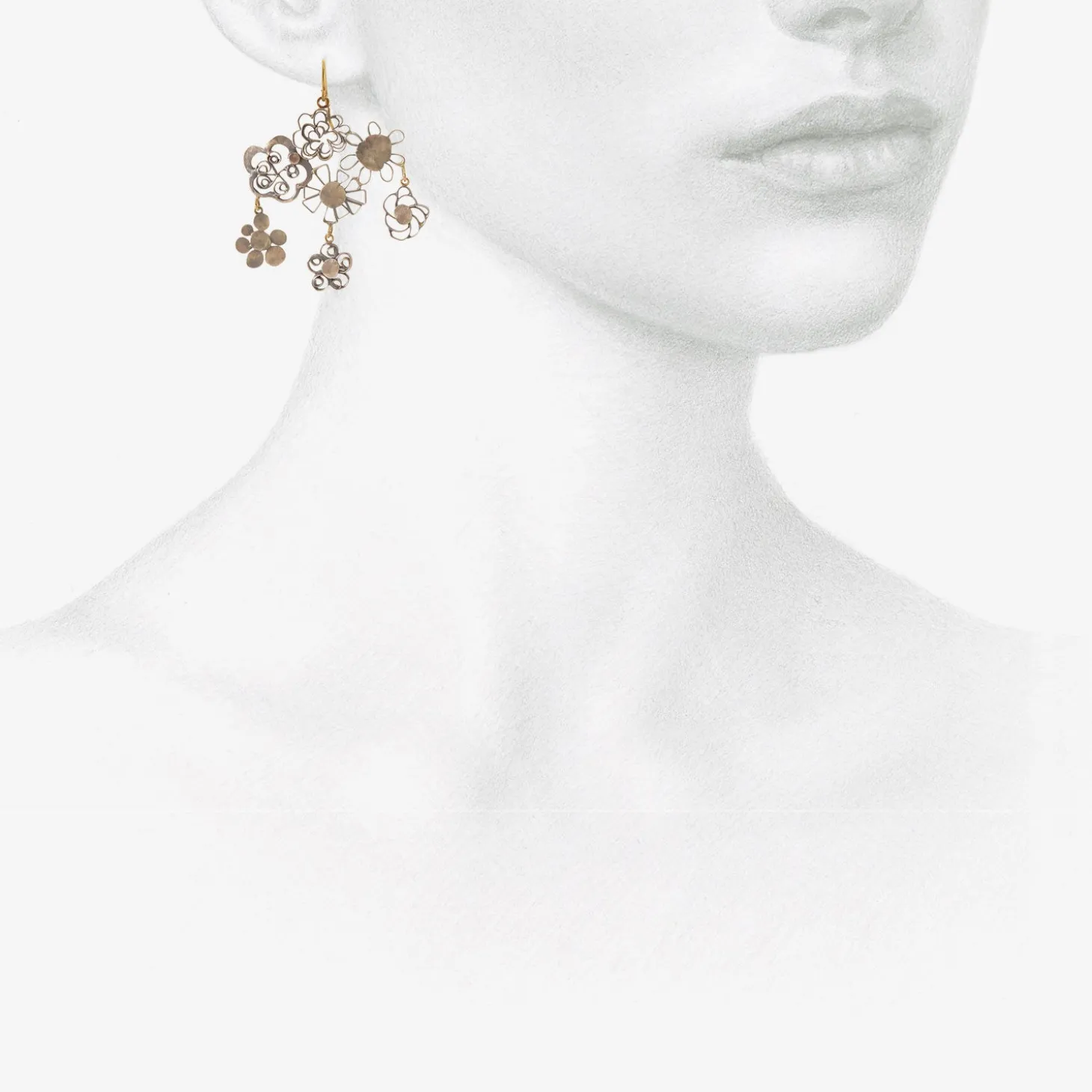 18k & silver flowery chandelier earrings