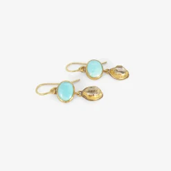 18k & silver herkimer diamond & persian turquoise double drop earrings