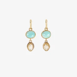 18k & silver herkimer diamond & persian turquoise double drop earrings
