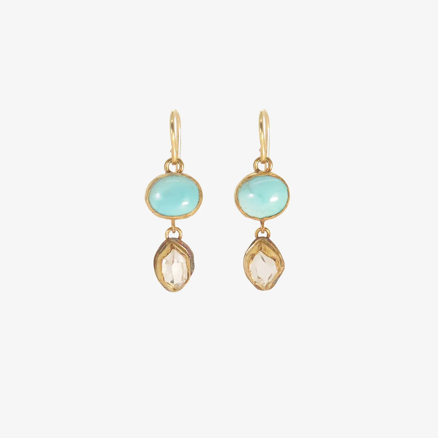 18k & silver herkimer diamond & persian turquoise double drop earrings