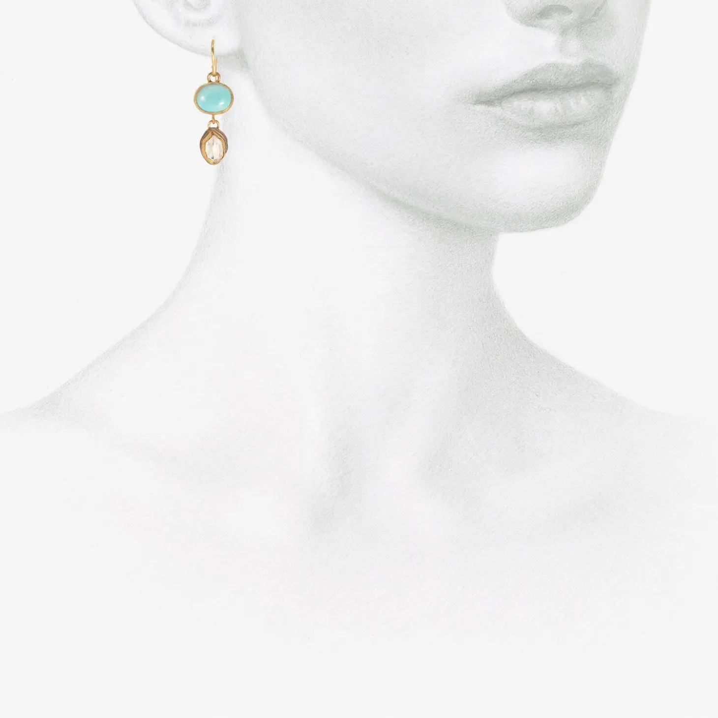 18k & silver herkimer diamond & persian turquoise double drop earrings