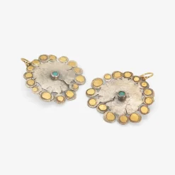 24k & silver large flat flowery earrings with opals