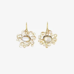 18k & silver spirally earrings with moonstone centers