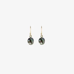 14k & small black pearl earrings
