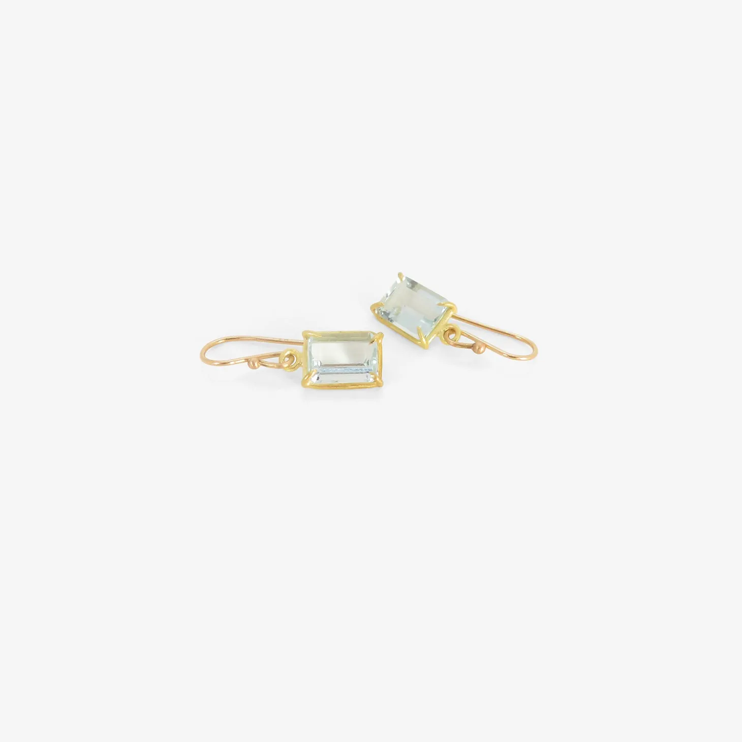 18k & small emerald-cut aquamarine drop earrings