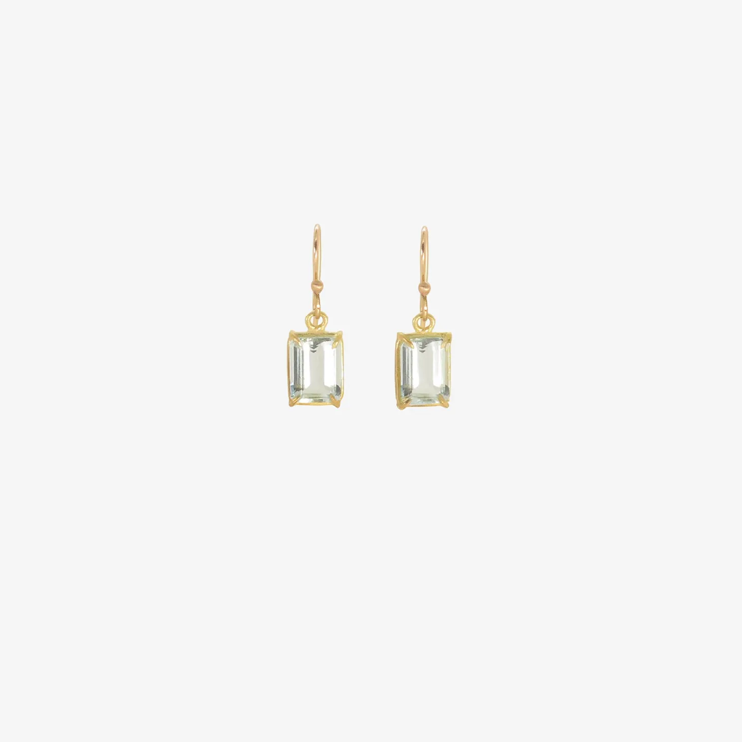 18k & small emerald-cut aquamarine drop earrings