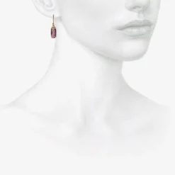 18k & small faceted cushion-shaped rubellite earrings