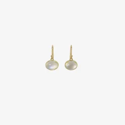 18k & small horizontally-set oval moonstone earrings