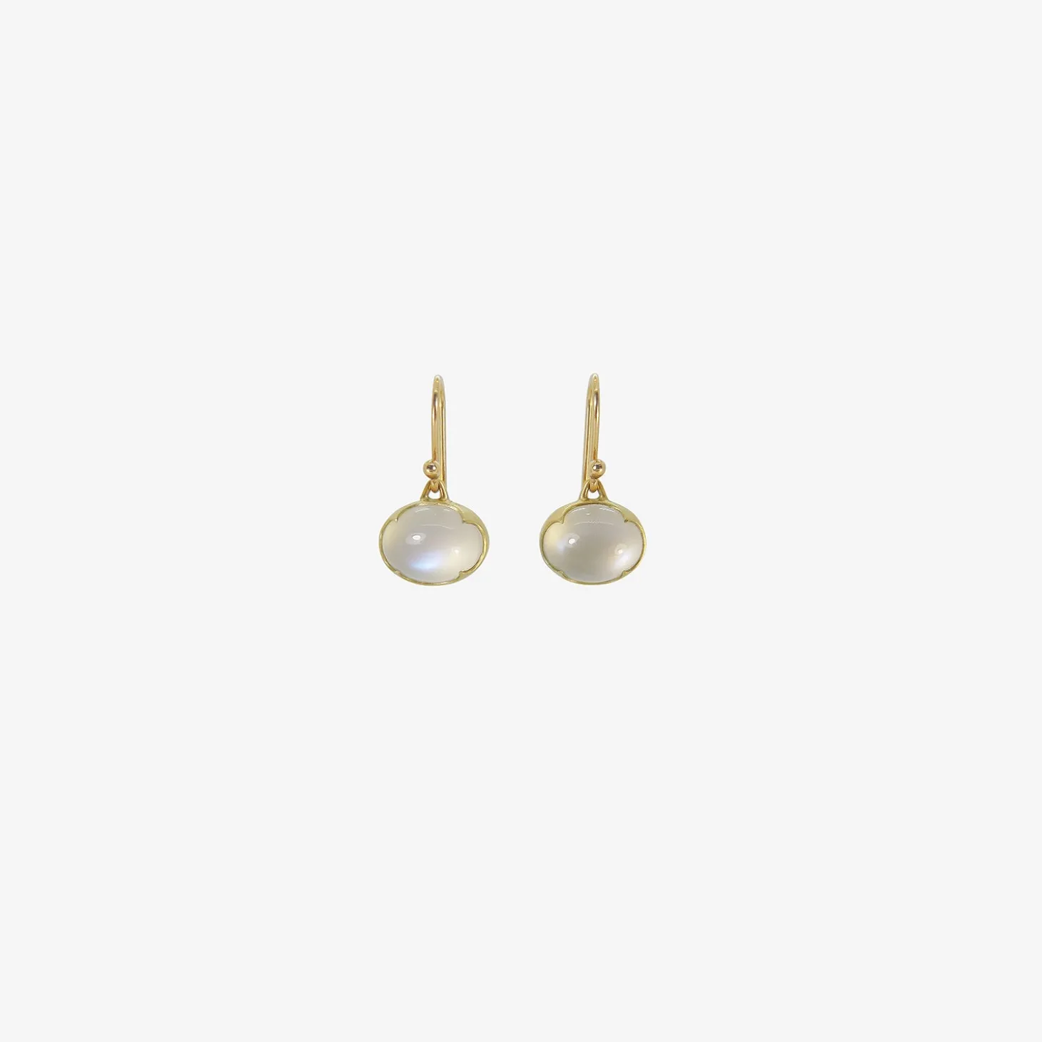 18k & small horizontally-set oval moonstone earrings