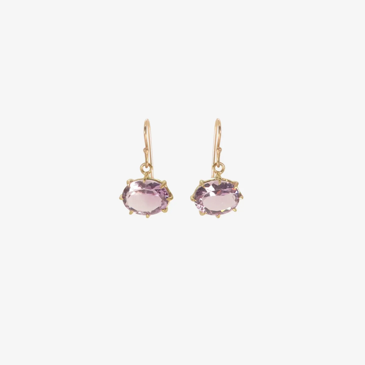 18k & small oval rose lavender amethyst east/west earrings