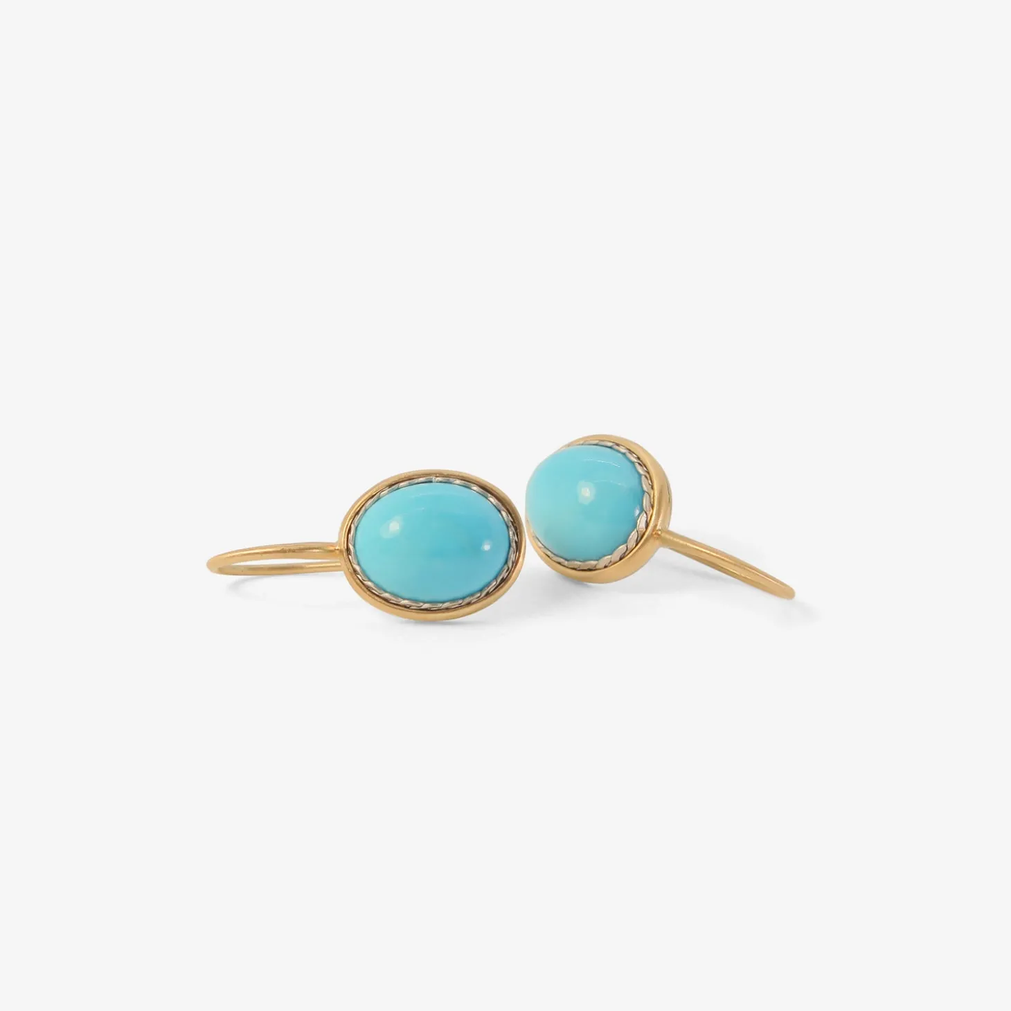 18k & small oval turquoise earrings with platinum bezel