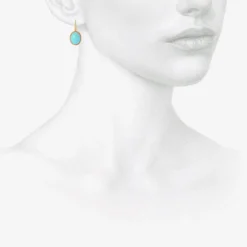 18k & small oval turquoise earrings with platinum bezel