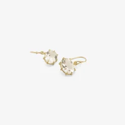 18k & small oval white topaz east / west earrings