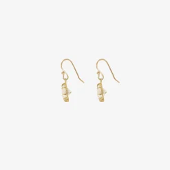 18k & small oval white topaz east / west earrings