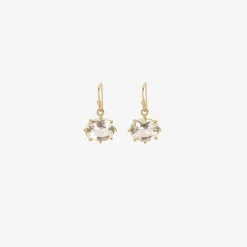 18k & small oval white topaz east / west earrings