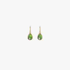 18k & small pear-shaped green tourmaline cabochon earrings