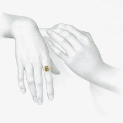 18k & small pyrite in quartz chiclet ring, 3.7ct