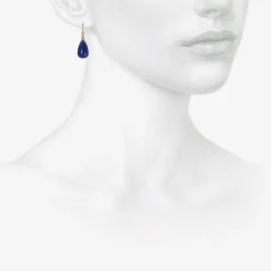 14k & small teardrop lapis hand-cut earrings