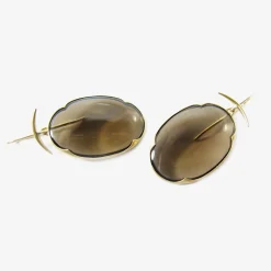 18k & smoky quartz lens earrings