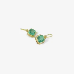 18k & square emerald single drop earrings, 3.62ct
