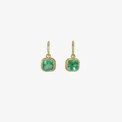 18k & square emerald single drop earrings, 3.62ct