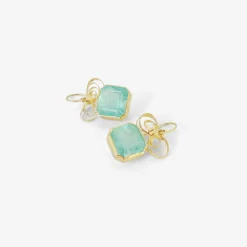 18k & square-cut light, bright colombian emerald earrings with bow tops, 20ct