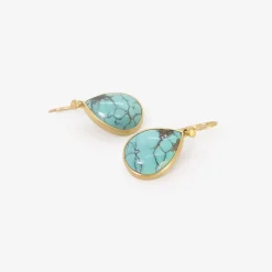 18k & teardrop-shaped tibetan turquoise earrings, 8.91ct