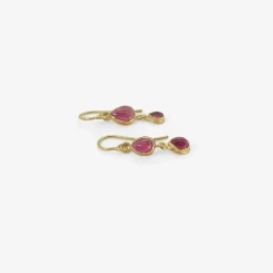 18k & tiny bright pear-shaped pink tourmaline double dangle earrings