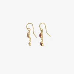 18k & tiny bright pear-shaped pink tourmaline double dangle earrings