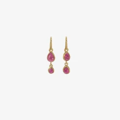 18k & tiny bright pear-shaped pink tourmaline double dangle earrings