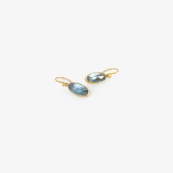 18k & tiny elongated oval london blue topaz earrings, 4.82ct