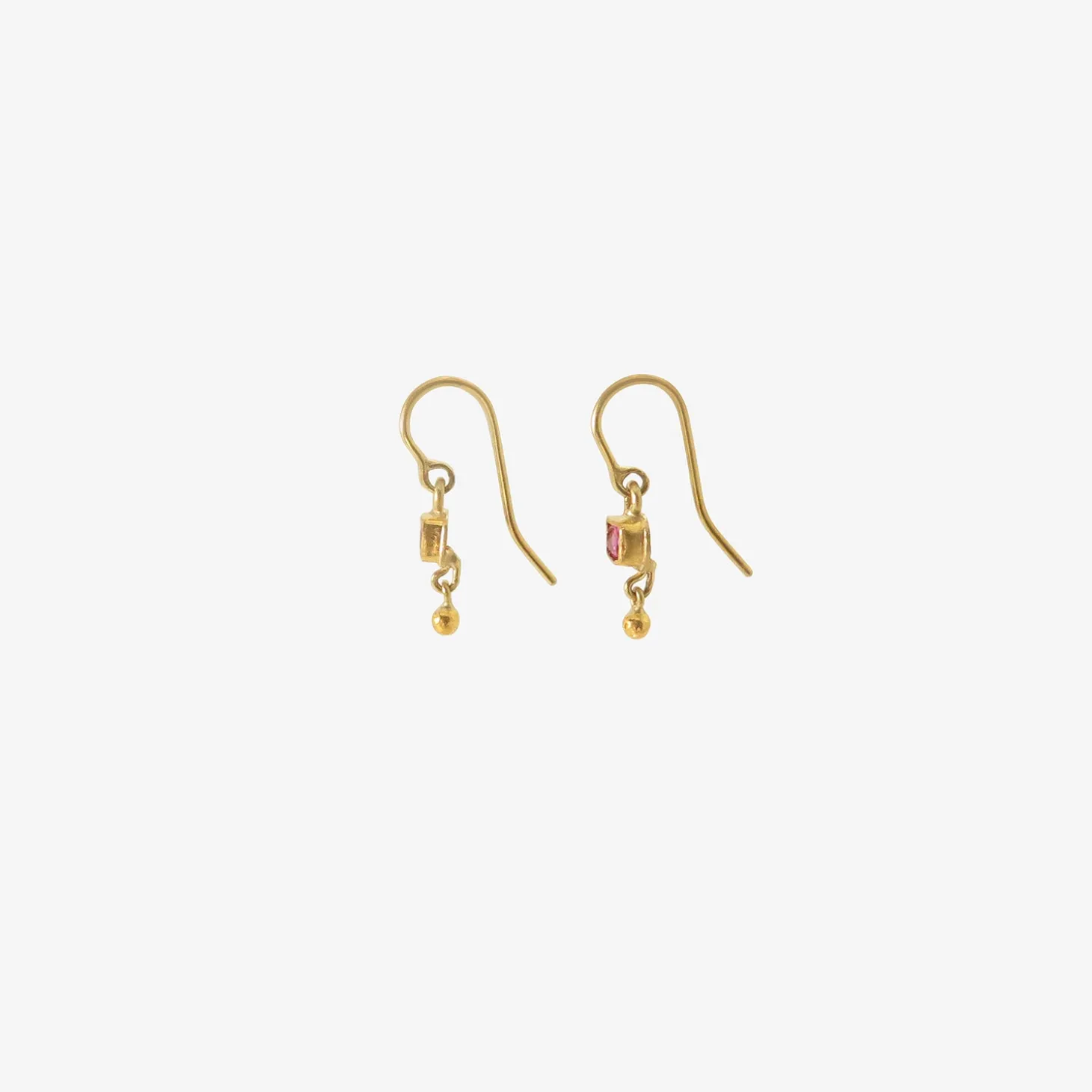 18k & tiny rectangular ruby earrings with 22k drops