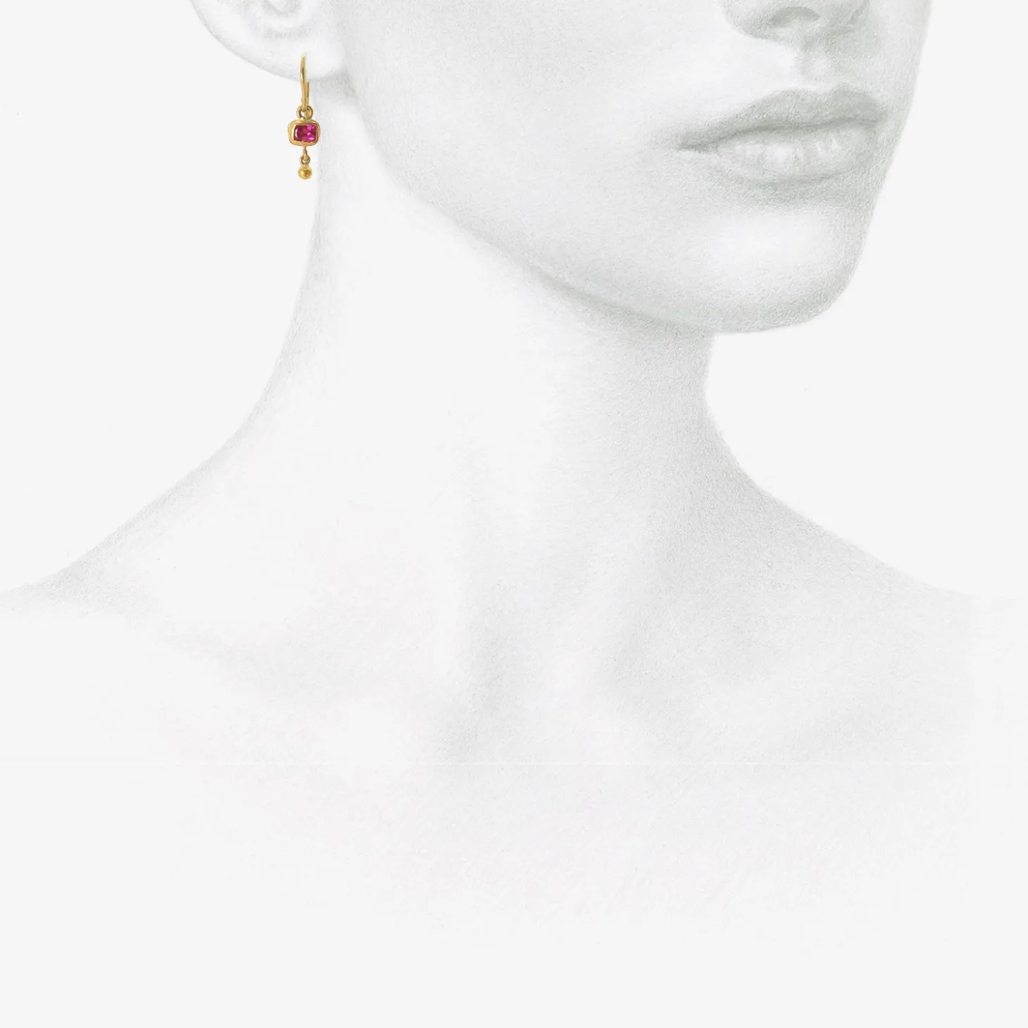18k & tiny rectangular ruby earrings with 22k drops