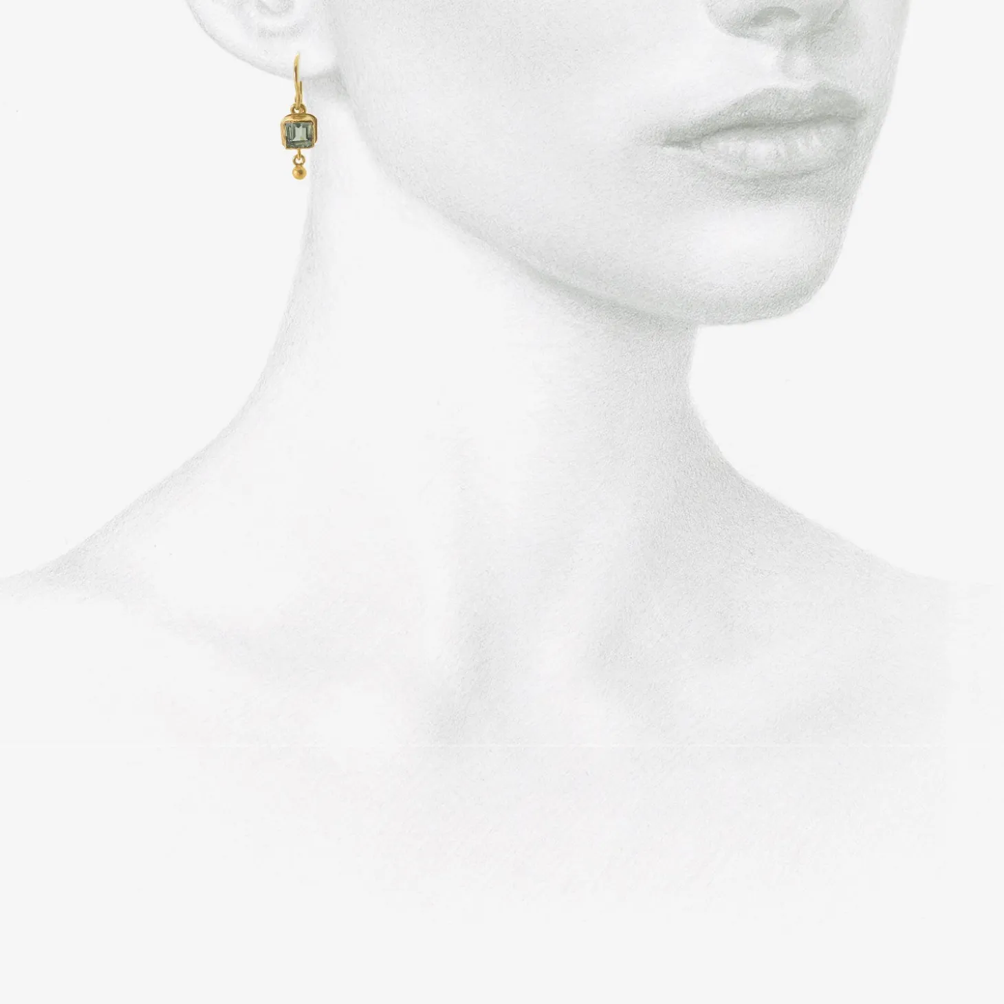18k & tiny square-cut blue beryl earrings with 22k drops