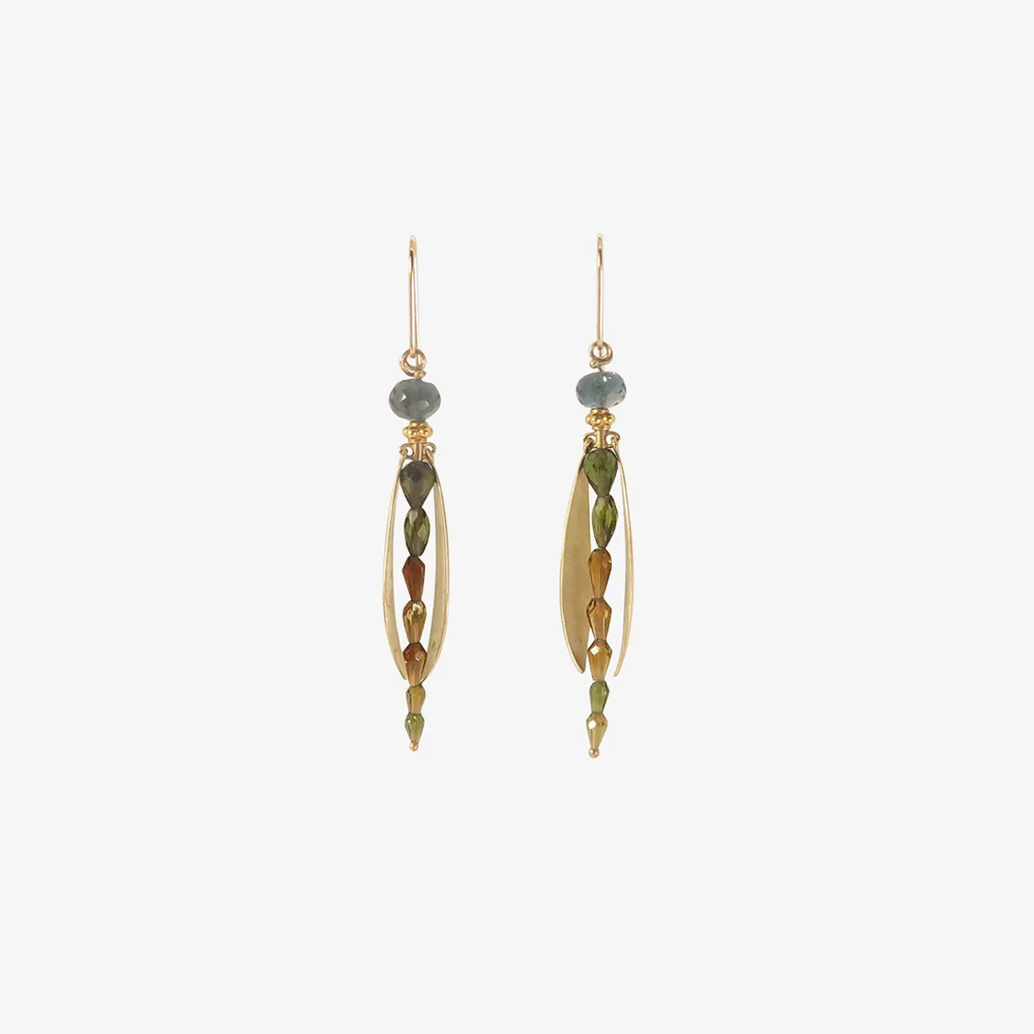 18k & tourmaline large damselfly earrings with dangling wings