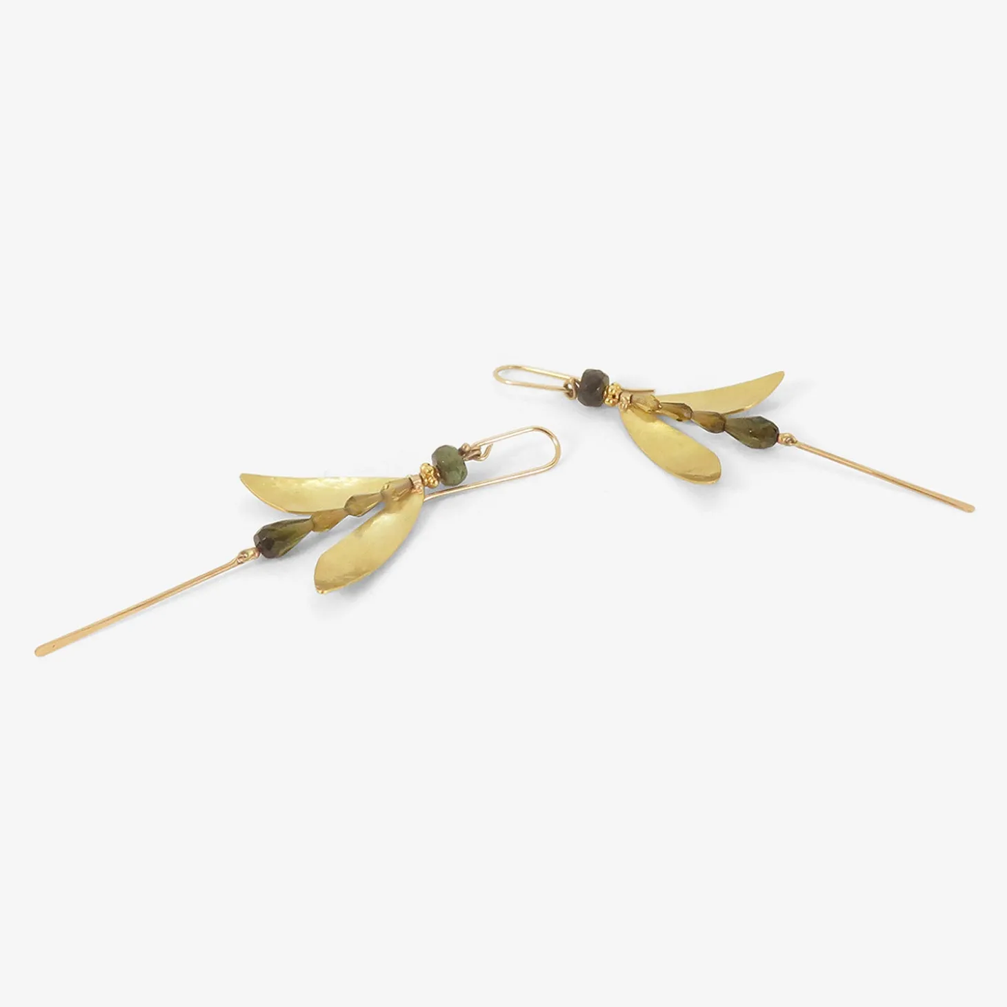 18k & tourmaline small damselfly earrings with tails