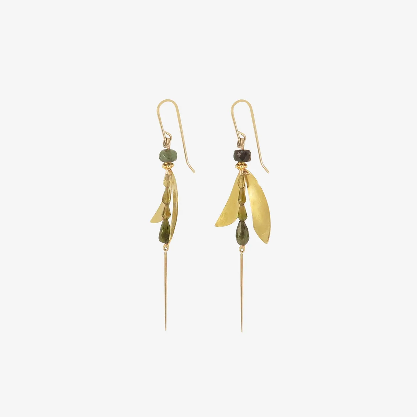 18k & tourmaline small damselfly earrings with tails