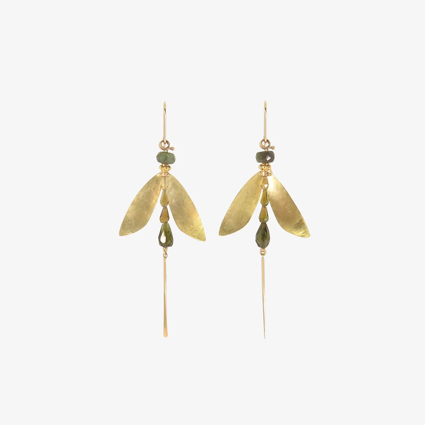 18k & tourmaline small damselfly earrings with tails