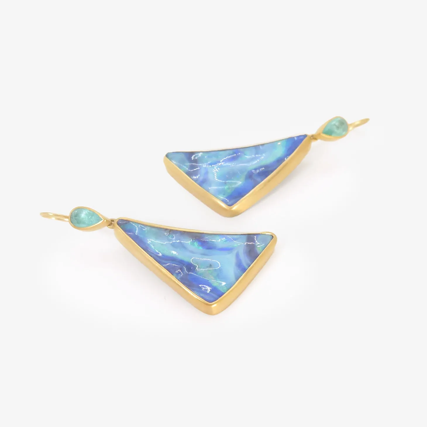 22k & triangular boulder opal earrings with paraiba tourmaline