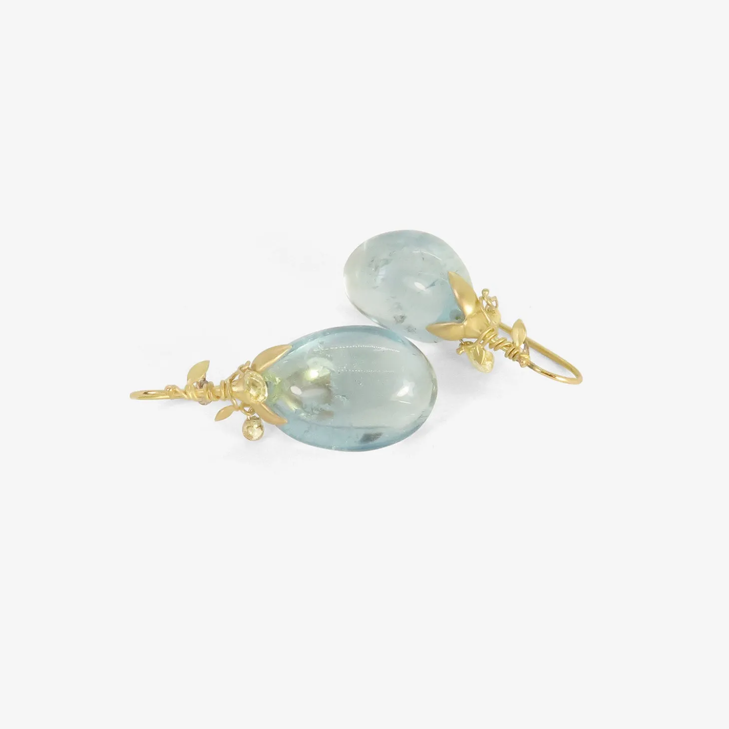 18k & tumbled clear blue aquamarine eggplant earrings with diamond briolettes