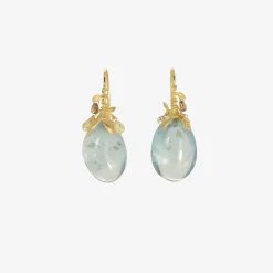 18k & tumbled clear blue aquamarine eggplant earrings with diamond briolettes