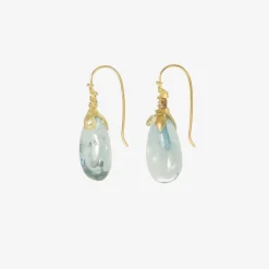 18k & tumbled clear blue aquamarine eggplant earrings with diamond briolettes