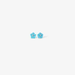14k & turquoise flower studs with diamonds, .04ct
