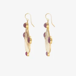 18k & upside-down heart-shaped dendritic agate earrings with amethyst and garnet