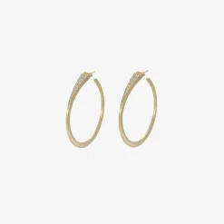 14k & white diamond deluxe wedge hoops on posts, .31ct